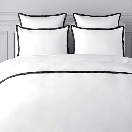 BEDLAM Twin/Twin XL Duvet Cover Set - 3pcs 100% Cotton Duvet Cover, Includes a White Percale Duvet Covers with a Black Satin Border & 2 Cotton Pillowcases - 400TC Luxury Twin Duvet Cover Bedding Set BEDLAM
