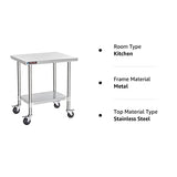 DuraSteel Food Prep Stainless Steel Table -30 x 24 Inch Metal Table Cart - Commercial Workbench with Caster Wheel - NSF Certified - For Restaurant, Warehouse, Home, Kitchen, Garage, Silver DuraSteel
