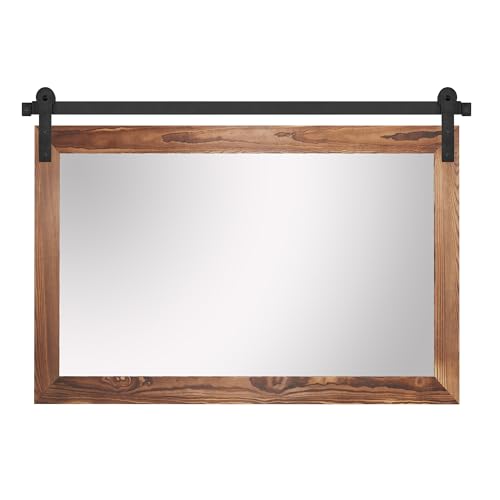 COGOOD Farmhouse Barn Door Mirror - 41" x 26" Rustic Wood Framed Wall Mirror for Bathroom, Living Room, Bedroom Wall Decor (Brown) COGOOD