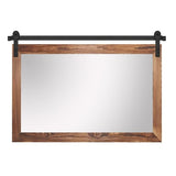 COGOOD Farmhouse Barn Door Mirror - 41" x 26" Rustic Wood Framed Wall Mirror for Bathroom, Living Room, Bedroom Wall Decor (Brown) COGOOD