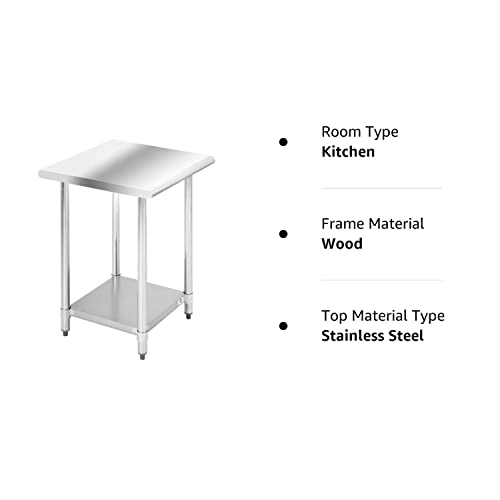 Stainless Steel Work Table Kitchen Work Table Scratch Resistent Commercial Work Table Metal Table with Adjustable Table Foot for Kitchen Home Restaurant (24Wx24L) FDW