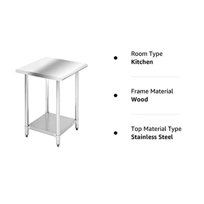 Stainless Steel Work Table Kitchen Work Table Scratch Resistent Commercial Work Table Metal Table with Adjustable Table Foot for Kitchen Home Restaurant (24Wx24L) - WoodArtSupply