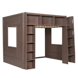Merax Queen Size Loft Bed with Storage - Wooden High Sleeper Bed with 3 Cabinets & 5 Shelves, Heavy Duty Study Desk Space, Space Saving Bed for Kids Teens, Small Bedroom, Dorm Room, Brown Merax