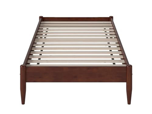 Pasadena Twin XL Wood Platform Bed Frame in Walnut - No Box Spring Needed - WoodArtSupply