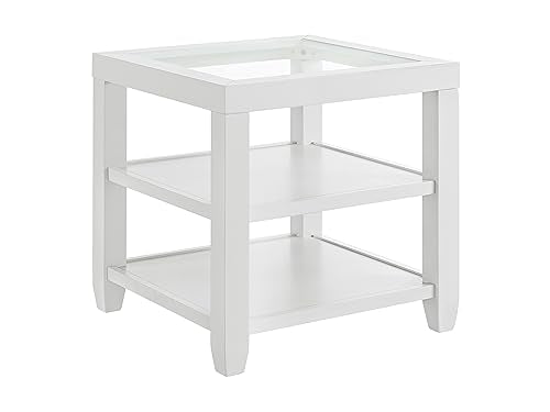 Martin Svensson Home Cordero Glass Top Wood White Side Shelf Storage End Table Martin Svensson Home