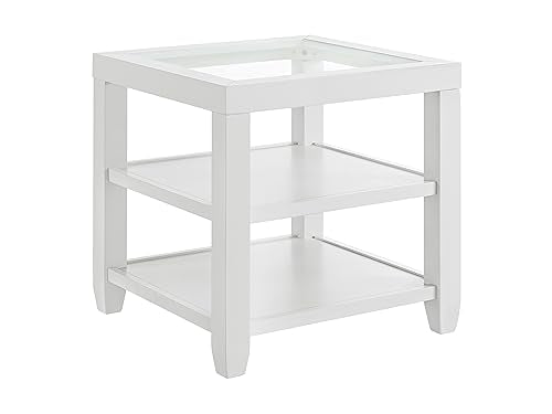 Martin Svensson Home Cordero Glass Top Wood White Side Shelf Storage End Table