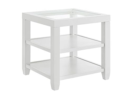 Martin Svensson Home Cordero Glass Top Wood White Side Shelf Storage End Table Martin Svensson Home
