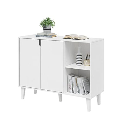 Panana Kitchen Buffet Cabinet Storage Sideboard with 2 Doors 2 Shelves, White, 41.8" L x 15" W x 32.5" H - WoodArtSupply