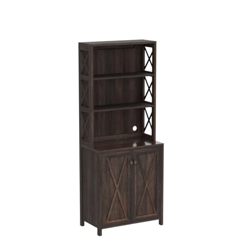 YITAHOME Bar Wine Cooler, 67" Tall Kitchen Storage Cabinet with Wine Rack, Open Storage Shelves, Farmhouse Kitchen Storage Cabinet with Wooden Doors for Living Room, Living Room, Brown - WoodArtSupply