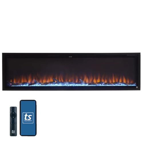 Touchstone Sideline Elite Smart 72” WiFi-Enabled Electric Fireplace - 80038 - in-Wall Recessed - 60 Color Combinations - 1500/750 Watt Heater (68-88°F Thermostat) - Black - Log, Crystals & Driftwood