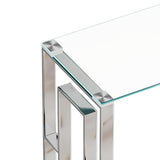 HomVent Silver Glass Console Table Narrow Sofa Table with Tempered Glass Top and Stainless Steel Legs for Entryway, Living Room (Silver) HomVent