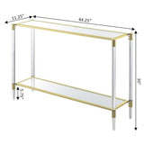 Pemberly Row Two-Tier Acrylic Glass Console Table, Clear Tempered Shelves, Gold Chrome Frame, Sturdy Acrylic Legs, Contemporary Style, 44.25 x 11.25 x 30 in, Elegant Living Room or Entryway Decor Pemberly Row