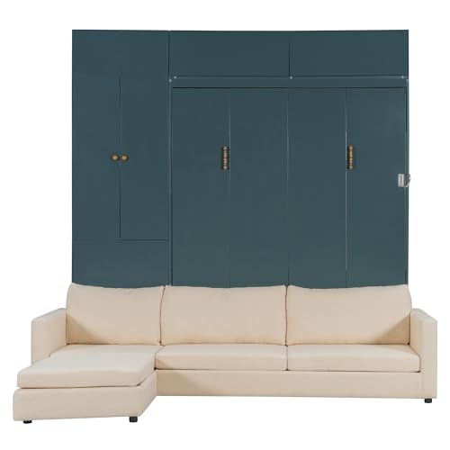 Harper & Bright Designs Queen Size Murphy Bed, Wall Bed with Sofa and Shelves, Beige Harper & Bright Designs