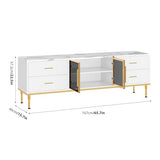 Garvee Fluted TV Stand with Storage Drawers for TVs Up to 75 Inch, Entertainment Center TV Table with LED Lights and Glass Door, Media Console with Faux Marble Top for Living Room, Bedroom, White Garvee