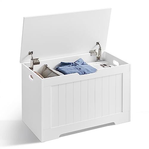 VASAGLE Storage Chest, Storage Bench, Entryway Bench with 2 Safety Hinges, Shoe Bench, Modern Style, 15.7 x 29.9 x 18.9 Inches, for Entryway, Bedroom, Living Room, White ULHS11WT