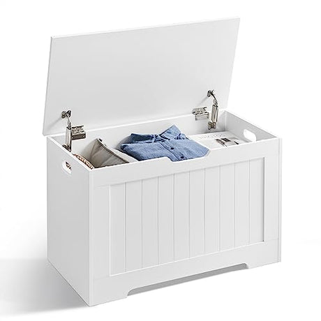 VASAGLE Storage Chest, Storage Bench, Entryway Bench with 2 Safety Hinges, Shoe Bench, Modern Style, 15.7 x 29.9 x 18.9 Inches, for Entryway, Bedroom, Living Room, White ULHS11WT VASAGLE