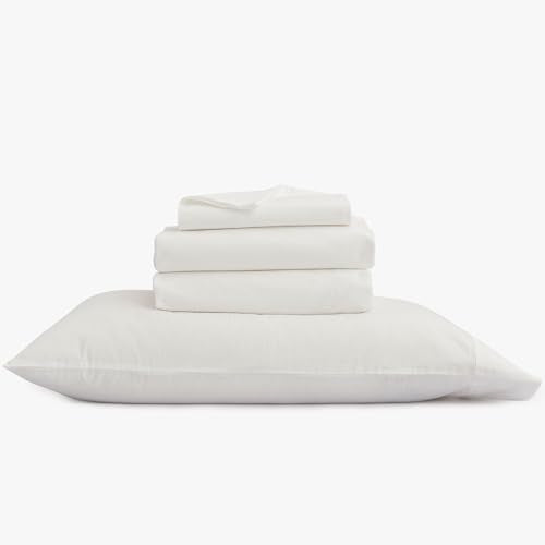 BESTOUCH Sheet Set 100% Washed Cotton Linen Feel Super Soft Comfortable Chic Lightweight 3 Pcs Home Bedding Set Solid Off White Twin BESTOUCH