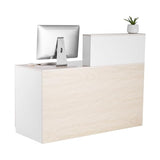 VEVOR Reception Desk, 55 Inch Rectangular Front Counter Table, Office Reception Counter with Lockable Drawer and Storage Cabinet, for Checkout, Lobby, Beauty Salon and Office, Natural VEVOR
