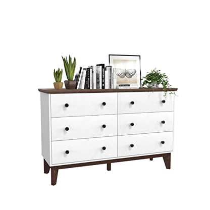 JOZZBY 6-Drawer Double Dresser with Wide Drawers,White Dresser for Bedroom, Wood Storage Chest of Drawers for Living Room Hallway Entryway, 47.25'' W - WoodArtSupply