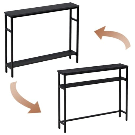Timberer Narrow Console Table, 39.4” Sofa Table with Adjustable Shelf, 2-Tier Long Skinny Table for Hallway, Entryway, Living Room, Foyer, Black Timberer