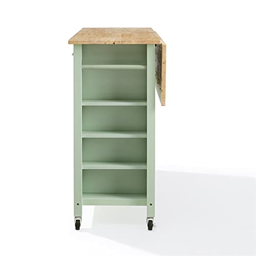 Pemberly Row Wood Drop Leaf Kitchen Island/Cart in Mint/Natural - WoodArtSupply