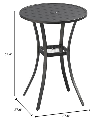 VICLLAX 28" Round Outdoor Bar Table, Counter Height Patio Table with Adjustable Umbrella Hole for Balcony, Black VICLLAX