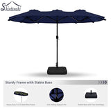 Shintenchi 15FT Large Patio Umbrella with Base, Outdoor Double-Sided Rectangular Umbrella, Market Umbrella with Crank Handle for Poolside Lawn Garden, Dark Blue Shintenchi