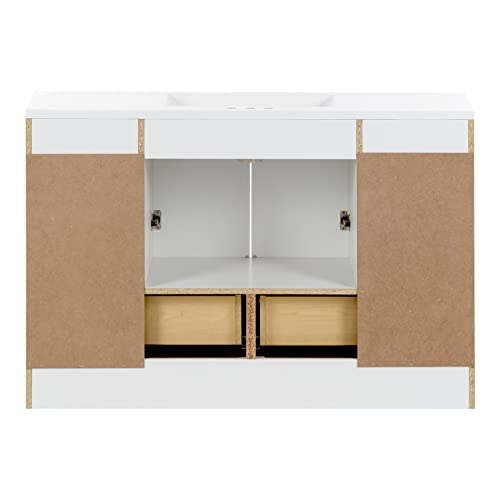 Spring Mill Cabinets Emlyn 48 Inch Bathroom Vanity with White Single Sink Top, 3 Cabinets, 2 Shelves, 2 Drawers, 48.5" W x 18.75" D x 32.89" H, White Spring Mill Cabinets