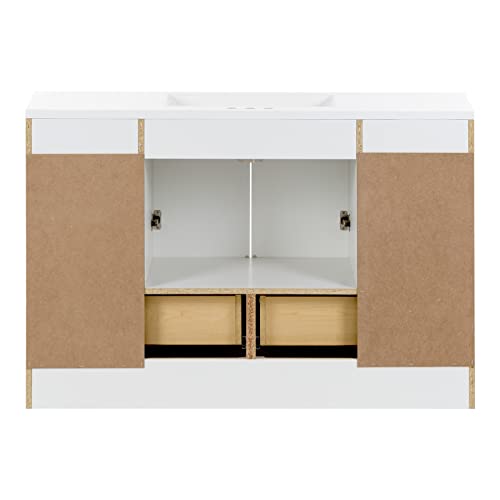 Spring Mill Cabinets Emlyn 48 Inch Bathroom Vanity with White Single Sink Top, 3 Cabinets, 2 Shelves, 2 Drawers, 48.5" W x 18.75" D x 32.89" H, White