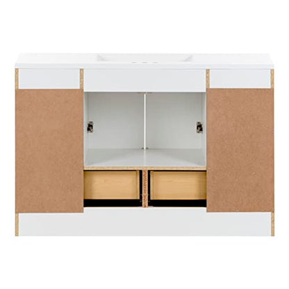 Spring Mill Cabinets Emlyn 48 Inch Bathroom Vanity with White Single Sink Top, 3 Cabinets, 2 Shelves, 2 Drawers, 48.5" W x 18.75" D x 32.89" H, White