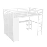 Bellemave Metal Queen Size Loft Bed with Desk and Wardrobe,Heavy Duty Loft Bed Frame with Storage Shelves for Kids,Teens,Adults, Space Saving,White Bellemave