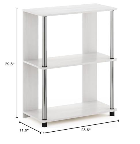 Furinno Jaya 3-Tier Bookcase with Stainless Steel Tubes in White Oak - WoodArtSupply