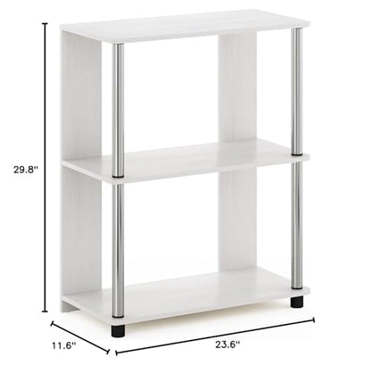 Furinno Jaya 3-Tier Bookcase with Stainless Steel Tubes in White Oak - WoodArtSupply