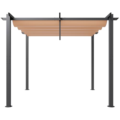 VEVOR 10'x10' Outdoor Retractable Pergola with Canopy, Aluminum Pergola with Retractable Canopy, Modern Pergola with Sun Shade Canopy for Patios, Gardens, Decks, Backyards (Beige)