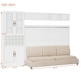 Merax Full Size Murphy Bed Wall Bed with Sofa, Shelves, USB & Light - Space Saving Foldable Bed for Small Apartments, White Merax