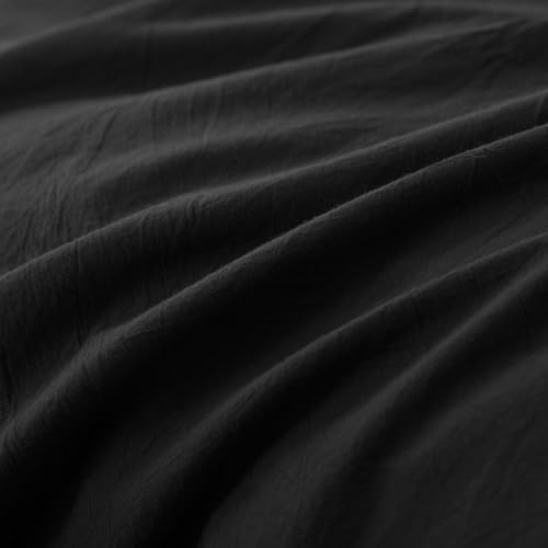 JIYUAN 100% Washed Cotton Duvet Cover Set 3 Pieces King, 1 Duvet Cover 104x90 Inches(Comforter Not Included) and 2 Pillowcases,Linen Feel Bedding Set Comfy and Breathable,Black JIYUAN