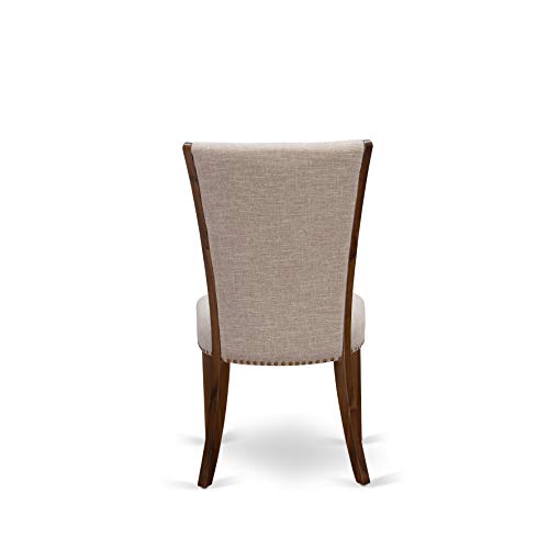 East West Furniture LAVE9-88-04 9 Piece Kitchen Table & Chairs Set Includes a Rectangle Dining Table with Removable Leaf and 8 Light Tan Linen Fabric Parson Chairs, 42x92 Inch, Walnut East West Furniture