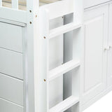 PVWIIK Twin Size Low Loft Bed with Storage Drawer & Desk for Kids,Wood Loft Bed w/Shelf,Space Saving,No Box Spring Needed,White PVWIIK