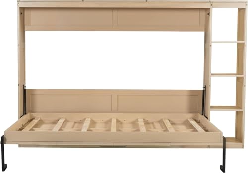 Virubi Full Horizontal Murphy Bed with Storage Shelves,Wood Fold Up Modern Murphy Wall Bed Cabinet with Storage Bookcase for Adults (Natural,Full) Virubi
