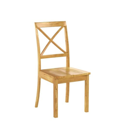 East West Furniture Boston Kitchen Dining Cross Back Wooden Seat Chairs, Set of 2, Oak