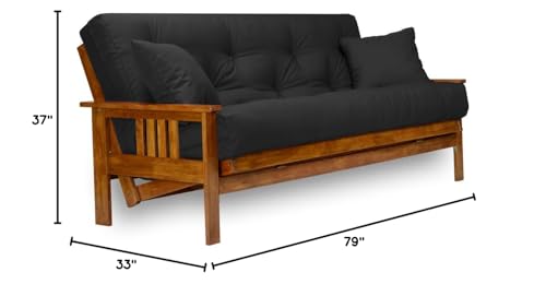 Nirvana Futons Stanford Futon Set - Full Size, Frame, 8" Mattress, Twill Black Cover Nirvana Futons