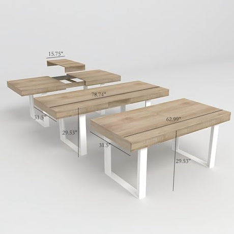 BAYYELL 63" - 79" Extendable Dining Room Table, Expandable Kitchen Table for 6 to 10 People, Modern Wood Conference Table, Large Farmhouse Dining Table(White Oak, Double-U Base) BAYYELL