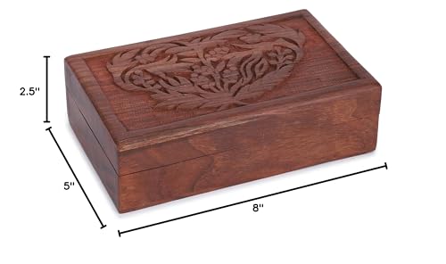 Ajuny Hand Carved handmade Wooden Decorative Treasure Chest Box - Flower Leaf Multipurpose Use Jewelry Storage Case Organizer Keepsake Watch Box Great for Gifts - Brown, 8X5 Inch Ajuny
