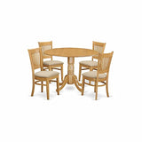East West Furniture DLVA5-OAK-C 5 Piece Kitchen Table & Chairs Set Includes a Round Dining Room Table with Dropleaf and 4 Linen Fabric Upholstered Chairs, 42x42 Inch, Oak East West Furniture