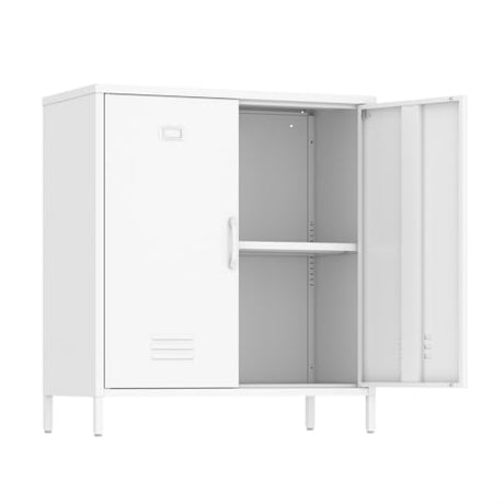 Epochsteele Metal Locker Storage Cabinet with Adjustable Shelf and Doors Bathroom Storage Cabinet Kids Locker for Utility Entryway Laundry Rooms (White) Epochsteele