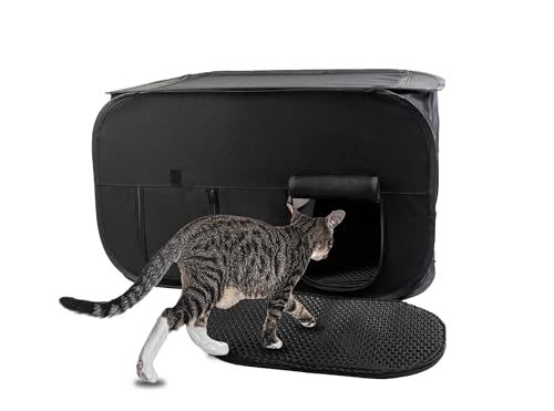 Pexter Cat Litter Box Enclosure, Discreet and Hidden Litter Box, Kitty Litter Trap Design with Easy-Clean Feature, Scoop and Deodorizer Storage Pockets, Lightweight and Waterproof - WoodArtSupply