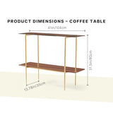 Glass Console Table for Living Room, Foyer & Entrance, 2-Tiers Mid-Century Modern Sofa Table with Amber Glass Top, 41" D x 14" W x 31.5" H, Walnut Finish Wood Shelf and Gold Finish Frame Shrine