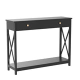 Treocho Black Console Table with Drawer and Storage Shelves, Foyer Sofa Table Narrow for Entryway, Living Room, Hallway Treocho