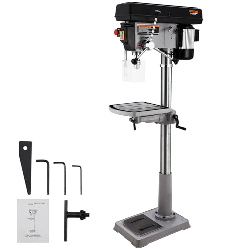 17 in Floor Drill Press with Swing-away Safety Guard, 12 Amp 120V Pure Copper Motor, 200-3630 RPM Variable Speed, 0-45° Tilting Worktable, Tabletop Drilling Machine for Wood Metal PioneerWorks