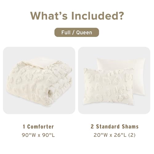 Intelligent Design Queen Comforter Set Chenille Tufted Animal Print Pattern Comforters Queen Size, All Season Fluffy Bedding Soft Microfiber Reverse, Larissa, Full/Queen Off-White 3 Piece Intelligent Design